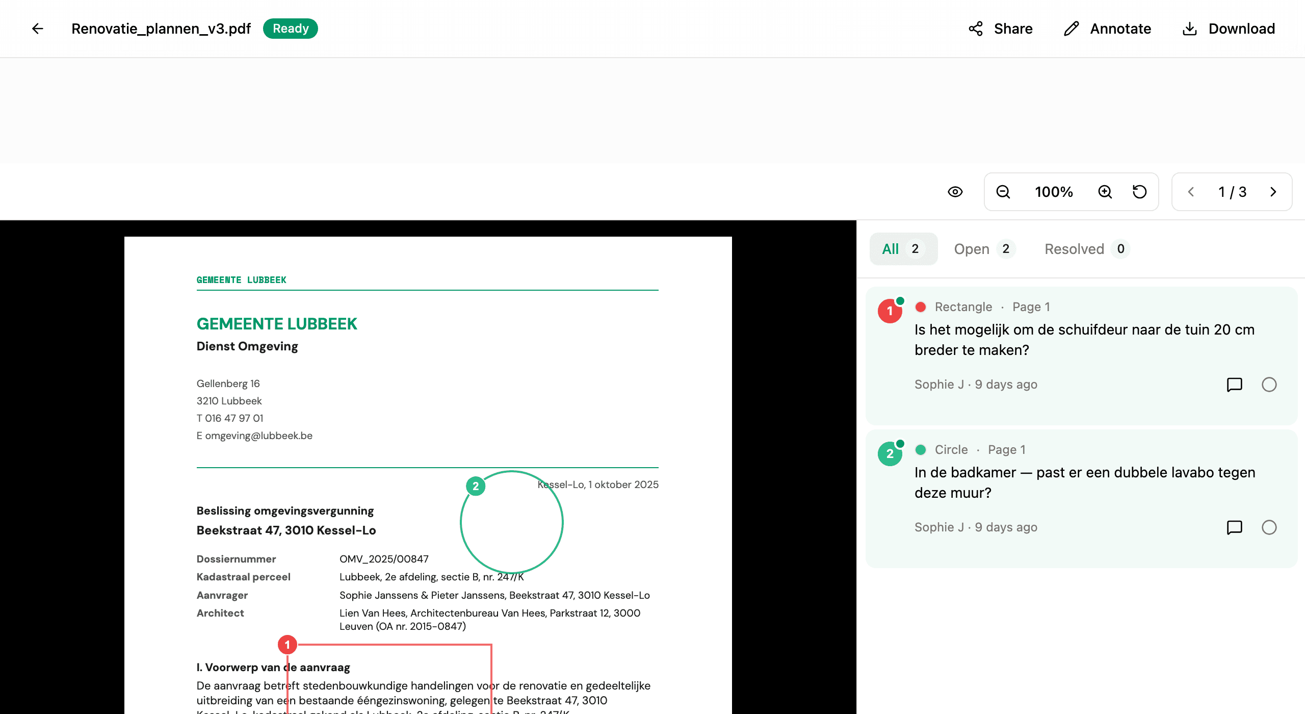 A plan open in Hemma with the Annotate button highlighted at the top of the viewer