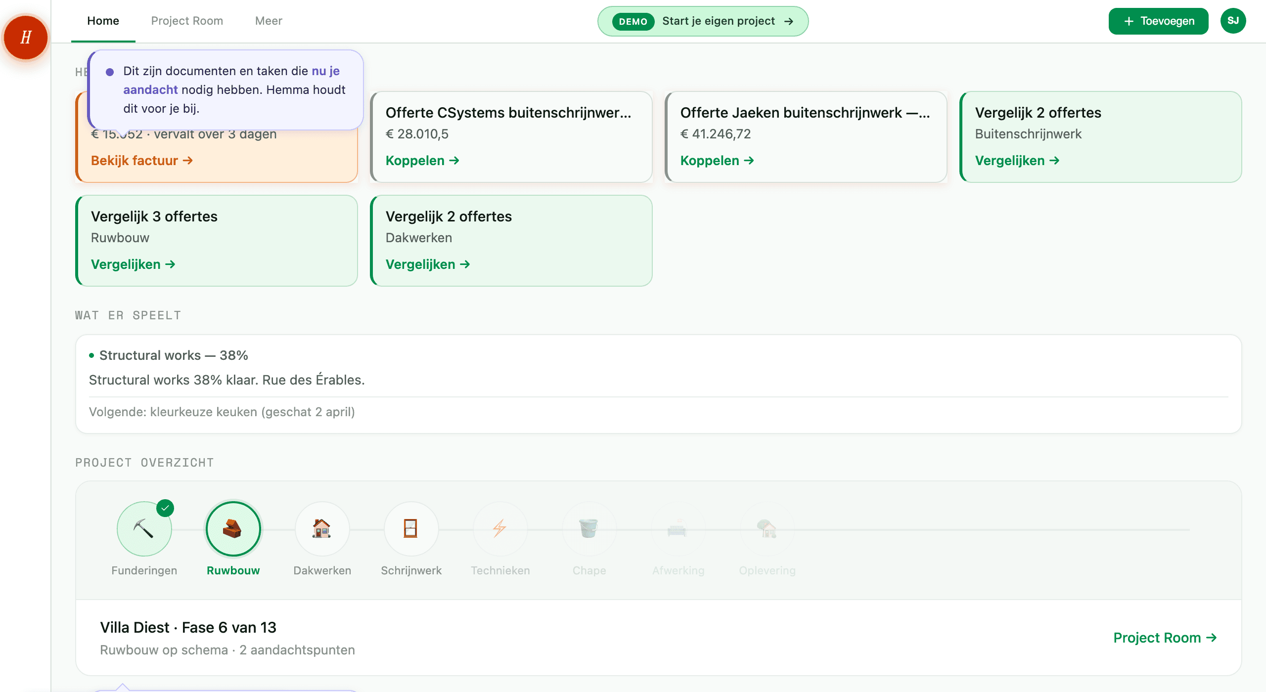 De offertevergelijkingspagina met offertes naast elkaar en prijsverschillen